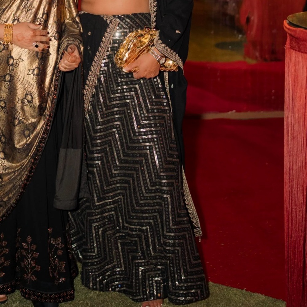 Elegant Black Sequined Lehenga with Chevron Pattern